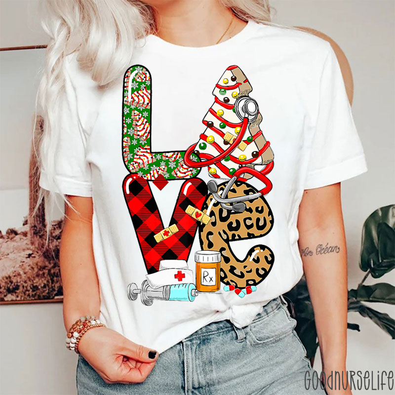 Love Leopard Print Nurse Christmas T-Shirt
