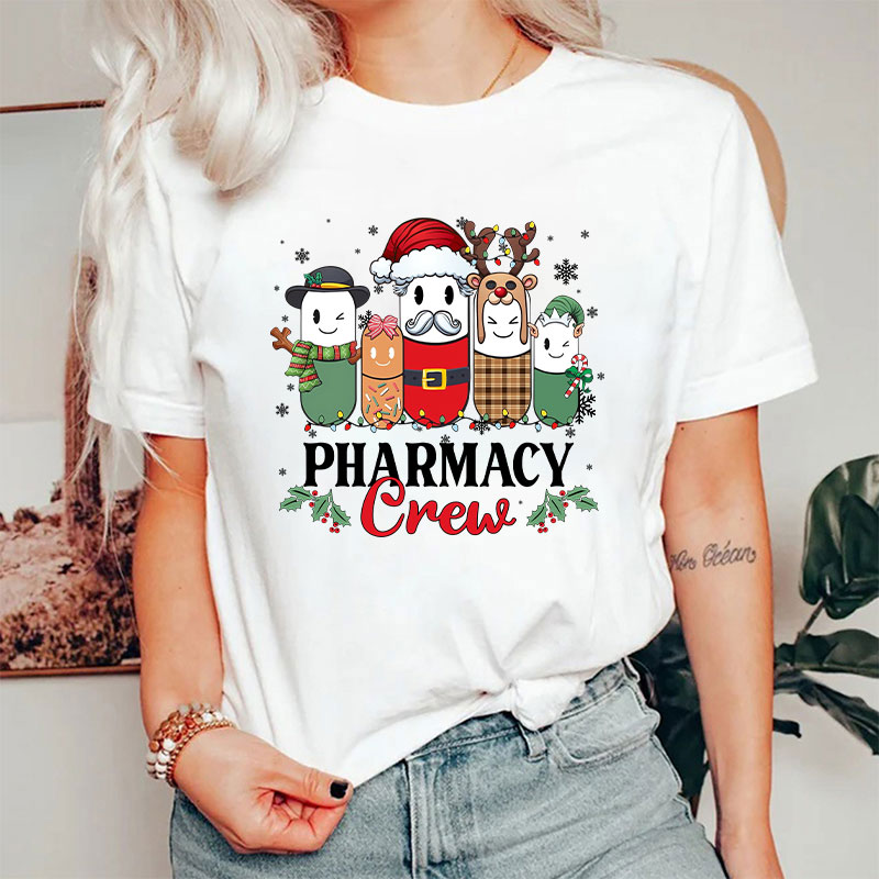 Christmas Pharmacy Crew Festive Pill Character T-Shirt