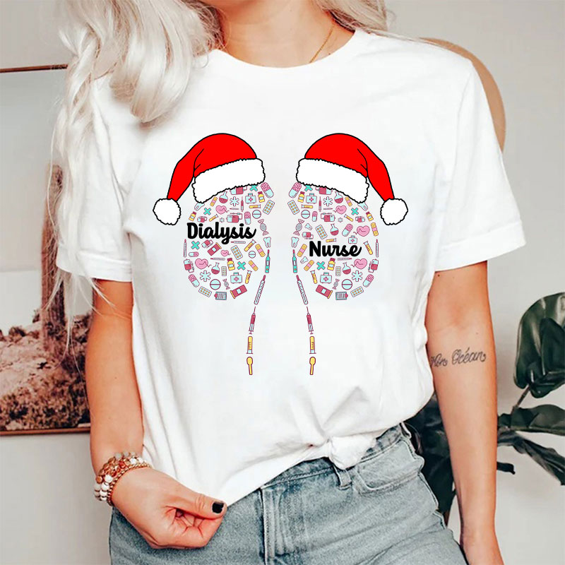 Kidney With Santa Hat Dialysis Nurse T-shirt
