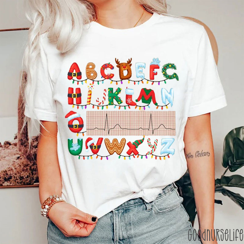 Alphabet ECG Nurse Christmas T-Shirt