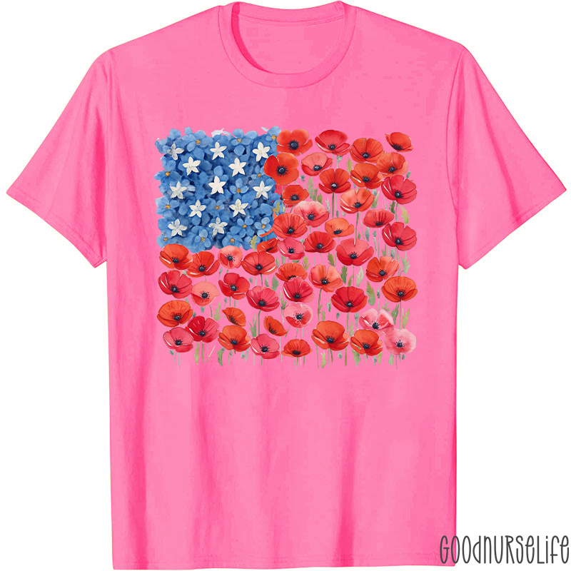 Floral USA Flag 250th Anniversary Nurse T-Shirt