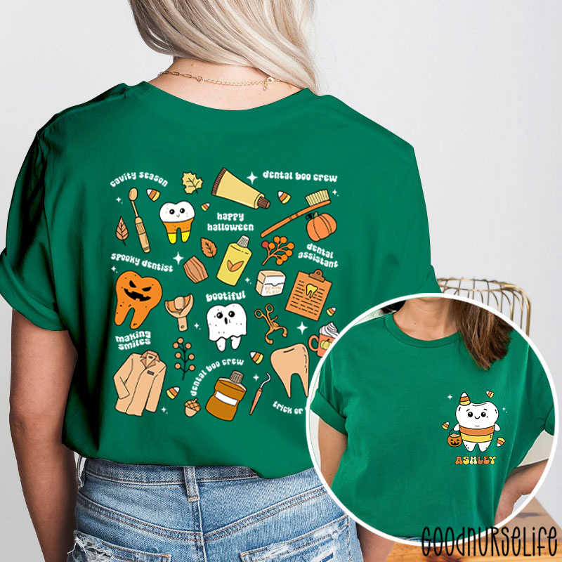 Personalized Halloween Spooky And Cute Dental Two Sided T-Shirt