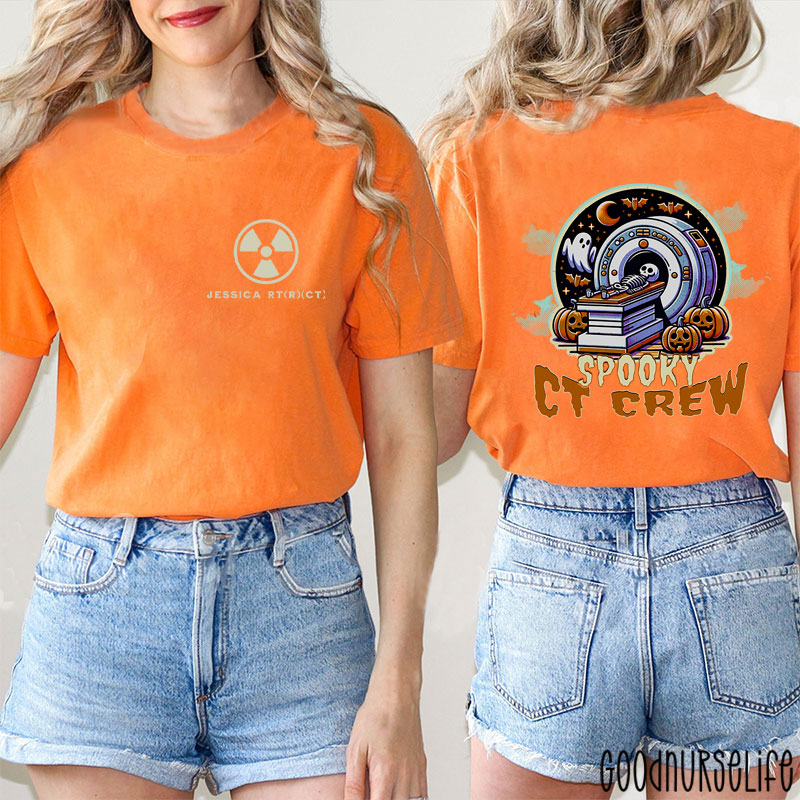 Personalized Halloween Radiology Spooky CT Crew Two Sided T-Shirt