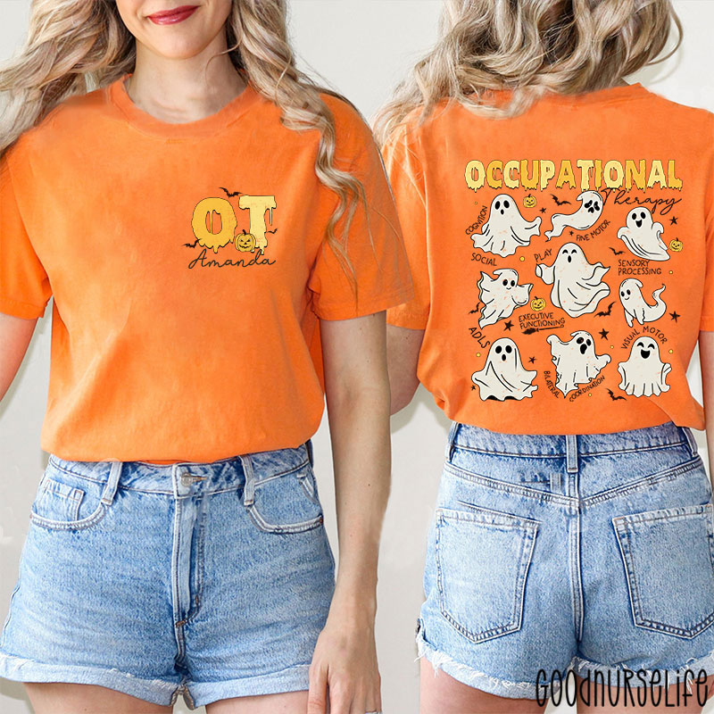 Personalized Halloween Themed Occupational Therapy Ghosts Two Sided T-Shirt