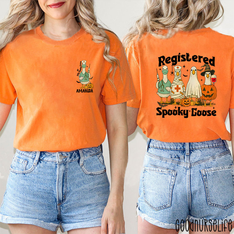 Personalized Registered Spooky Goose Nurse Two Sided T-Shirt
