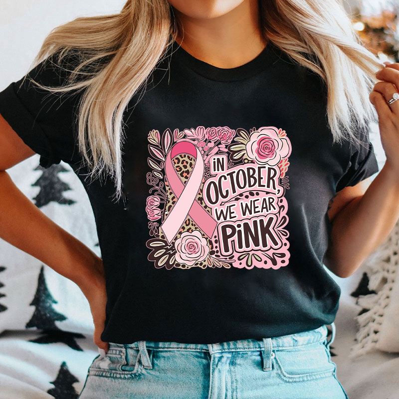 October Pink Ribbon And Floral Nurse T-Shirt