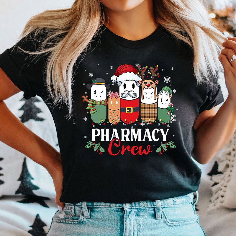 Christmas Pharmacy Crew Festive Pill Character T-Shirt