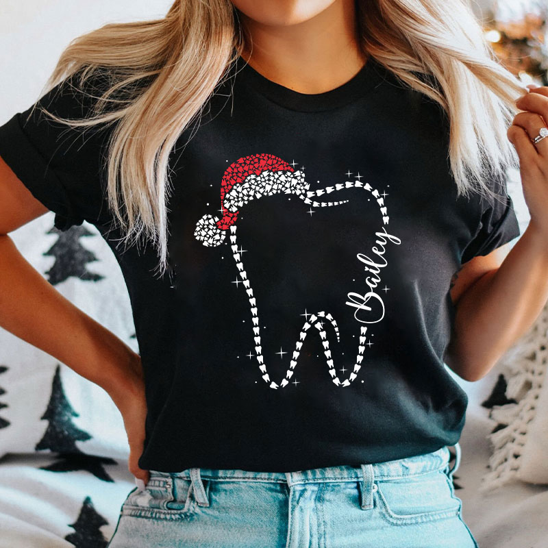 Personalized Festive Tooth Santa Hat T-Shirt