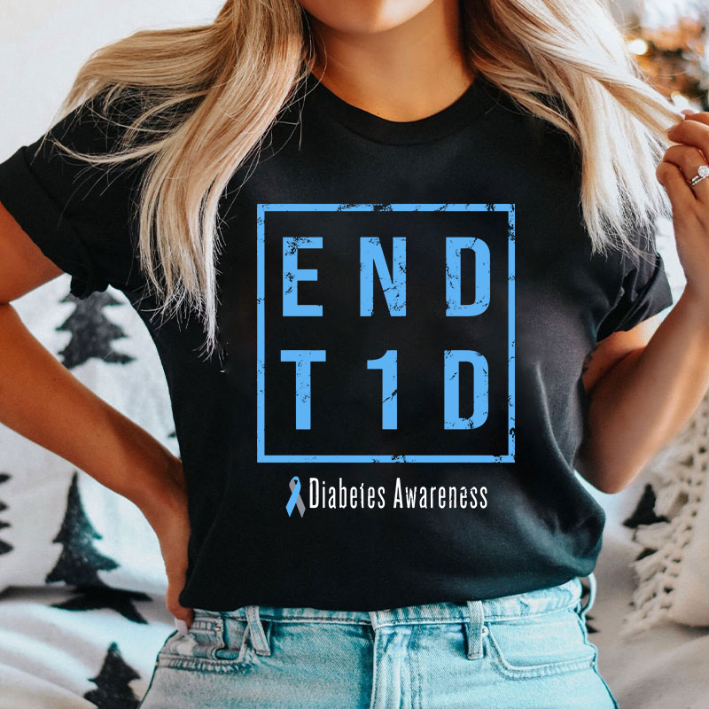 End T1D Diabetes Awareness Blue Ribbon Nurse T-Shirt