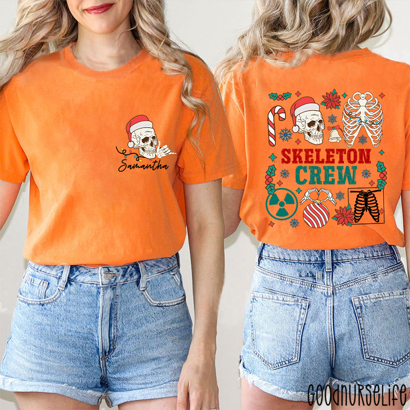 Personalized Name Skeleton Crew Radiology Two Sided T-Shirt