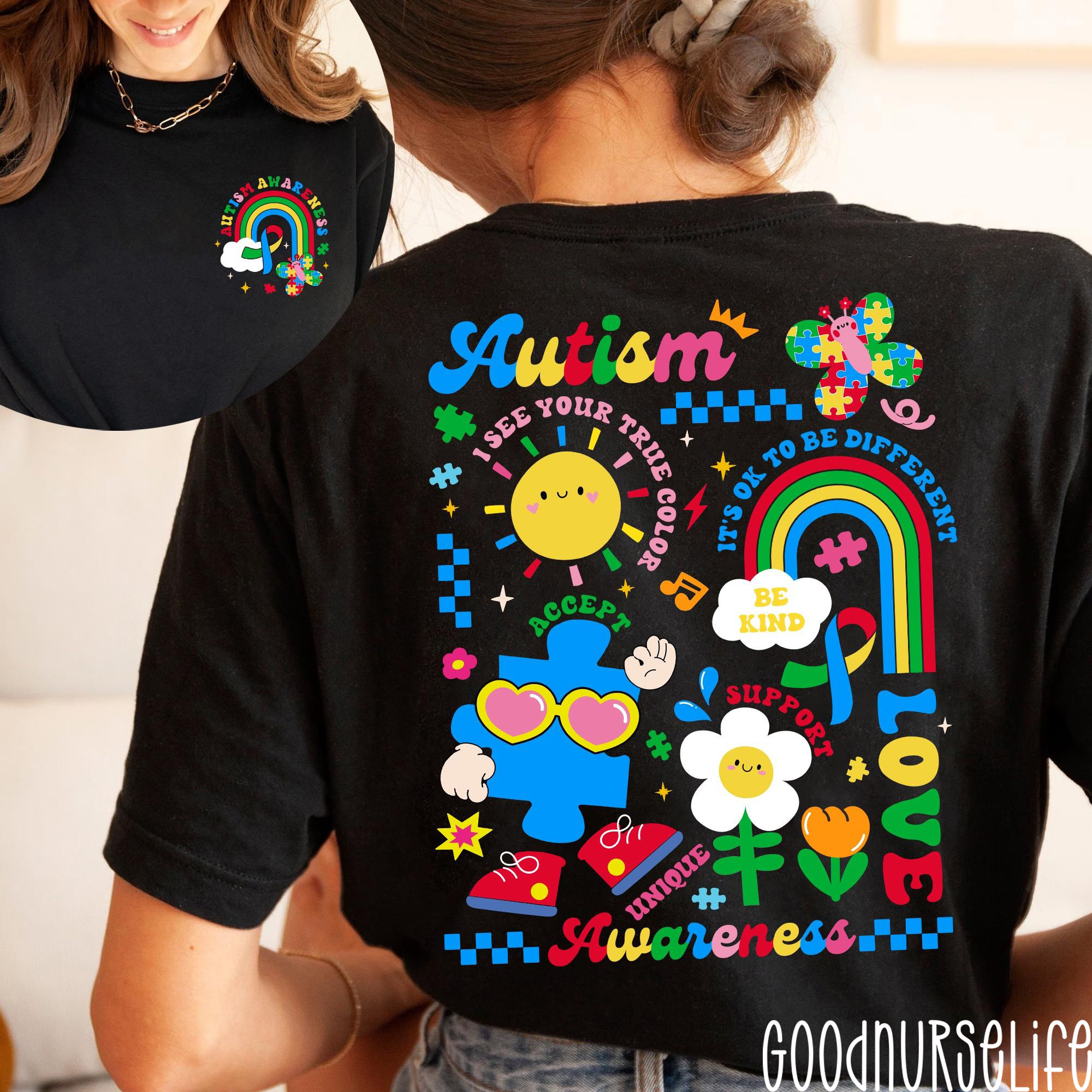 Autism Awareness Accept Support Love Teacher Two Sided T-Shirt