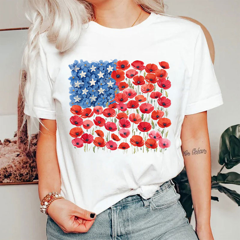 Floral USA Flag 250th Anniversary Nurse T-Shirt