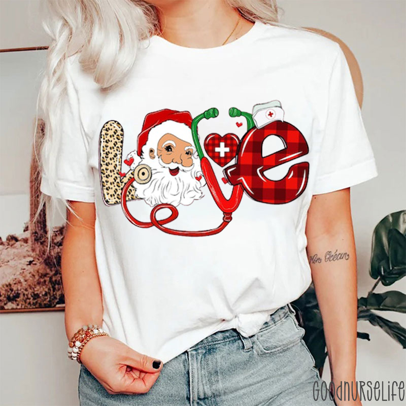 Love Type Santa Leopard Print Nurse Christmas T-Shirt