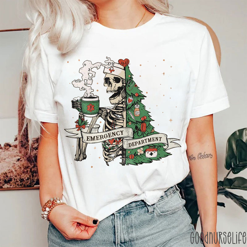 Emergency Department Nurse Skeleton Christmas T-Shirt