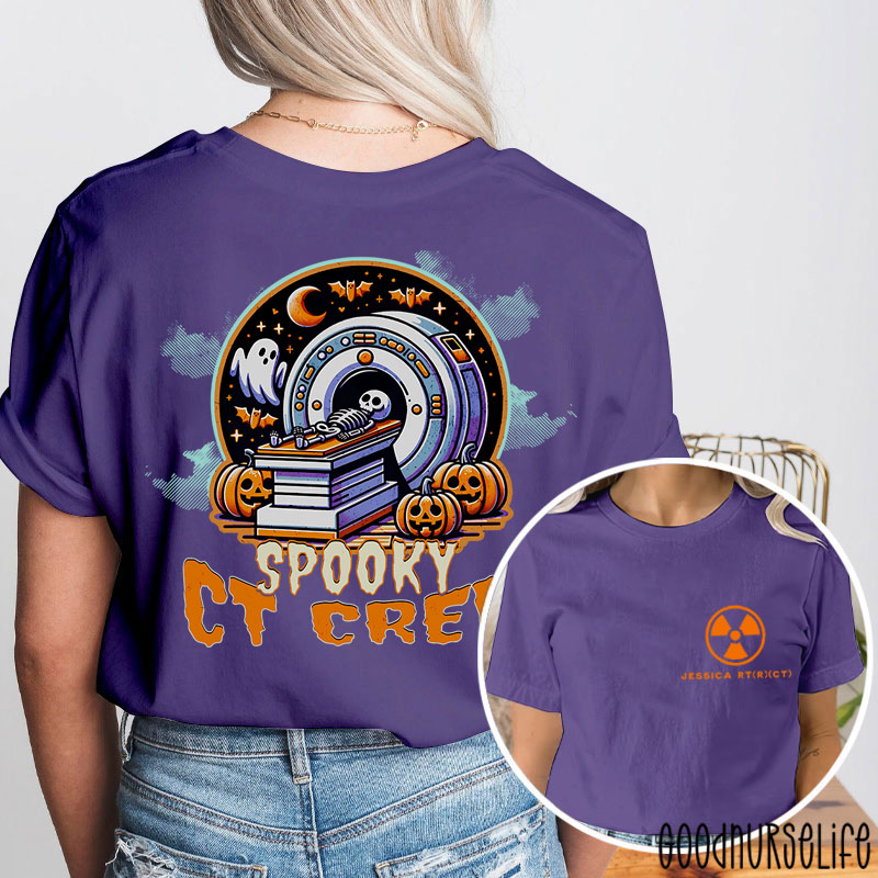 Personalized Halloween Radiology Spooky CT Crew Two Sided T-Shirt