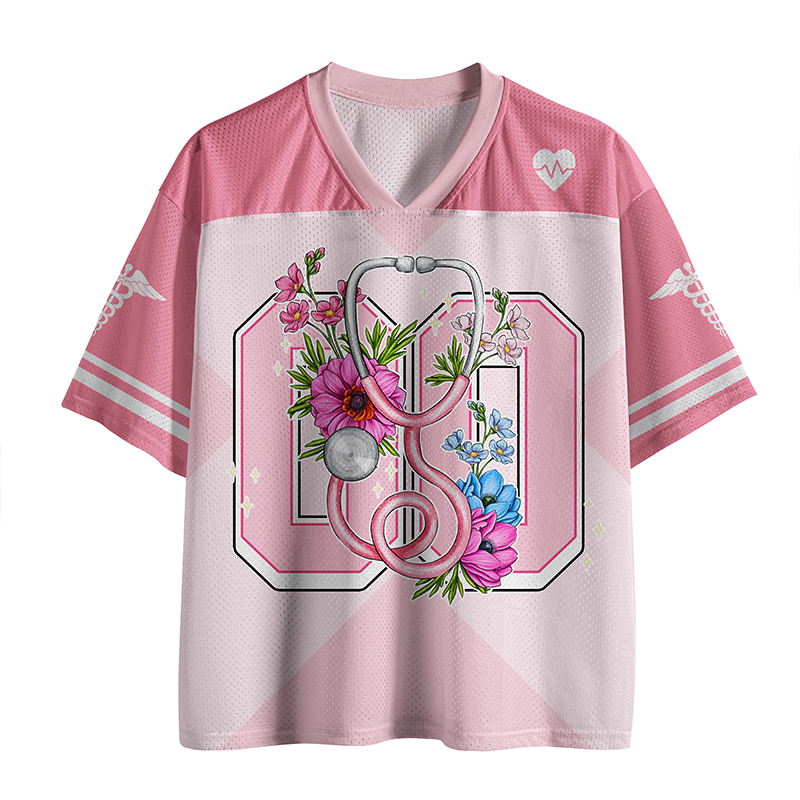 Personalized Number Flower Stethoscope Nurse Mesh Jersey
