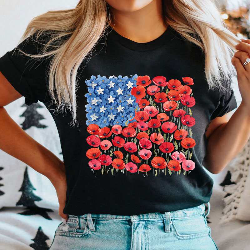 Floral USA Flag 250th Anniversary Nurse T-Shirt