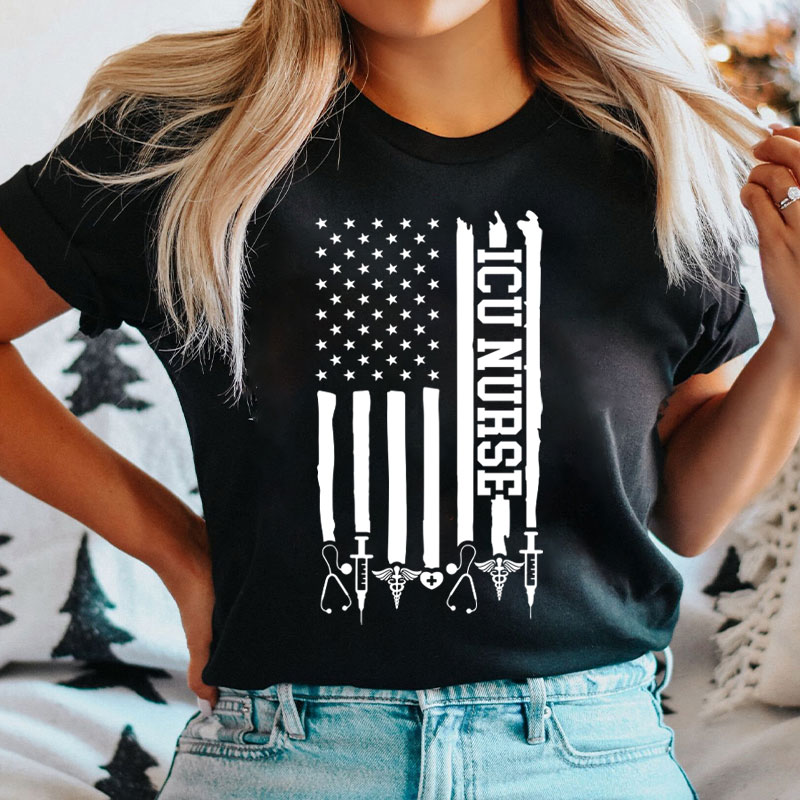 Personalized American Flag Department Nurse T-Shirt