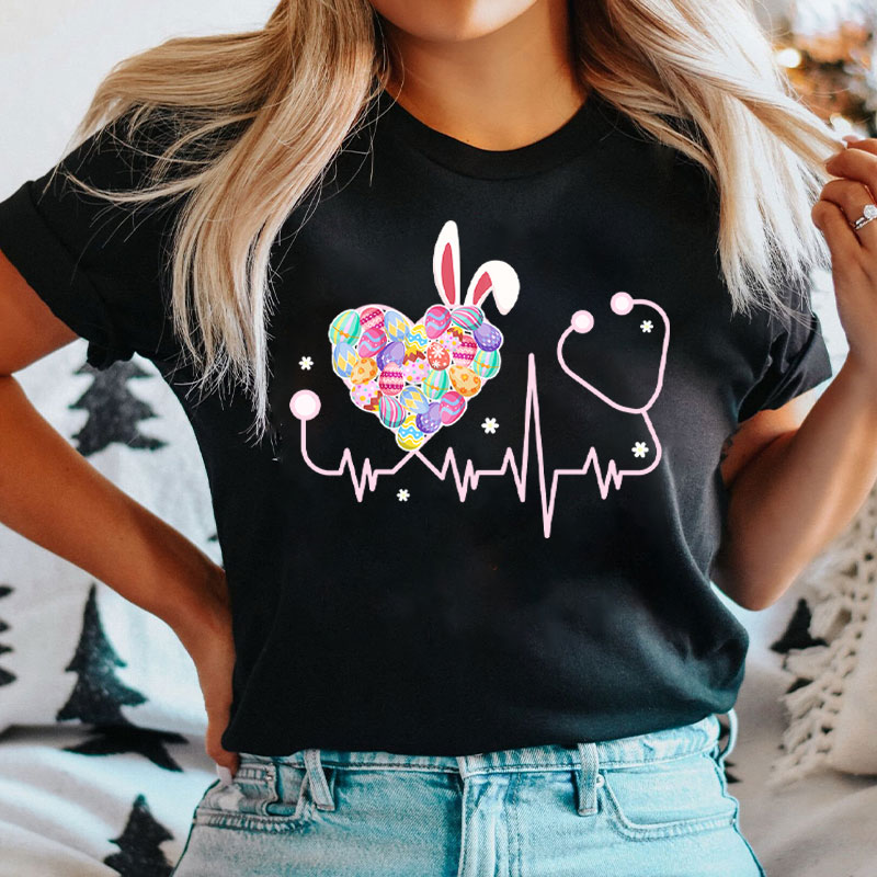 Easter Heart Bunny Stethoscope Nurse T-Shirt