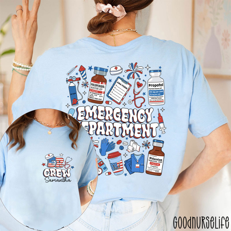 Personalized ER Crew Emergency Department Two Sided T-Shirt