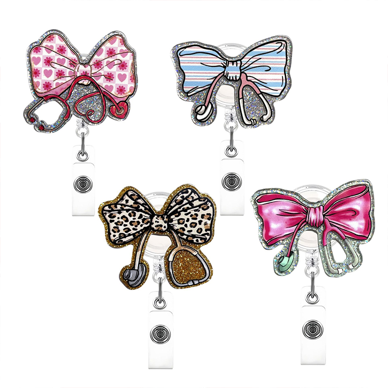 Bow Stethoscope Acrylic Nurse Badge Reel