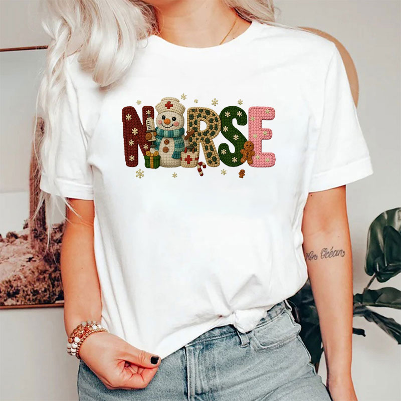 Faux Yarn Nurse Snowman Christmas Nurse T-Shirt