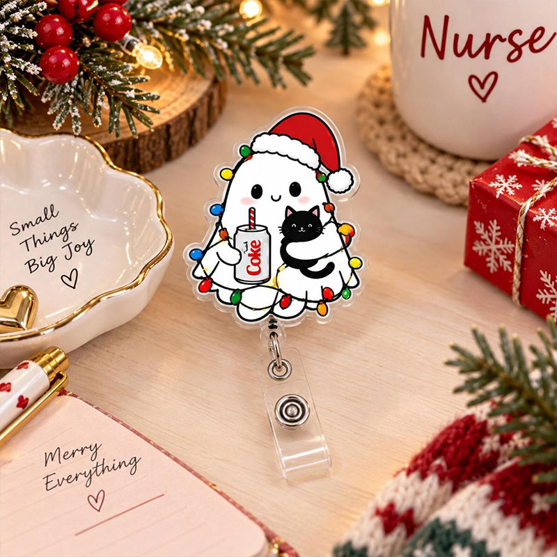 Christmas Vibe Ghost Soda Can Badge Reel