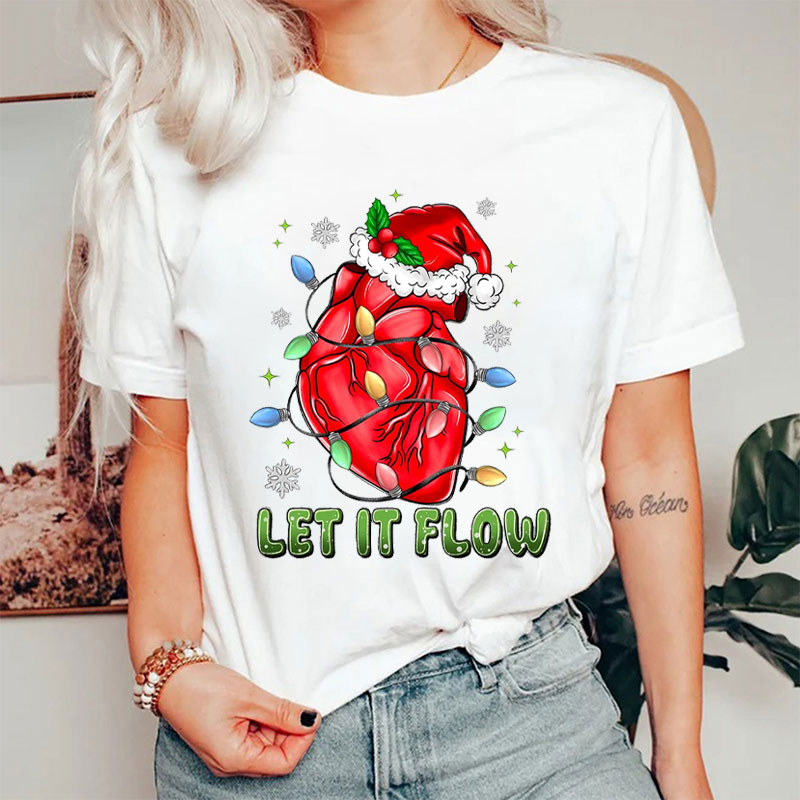 Let It Flow Heart With Christmas Lights And Santa Hat T-Shirt