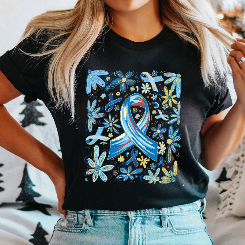 Festive Blue Ribbon With Floral And Dragonfly Elements Nurse T-Shirt