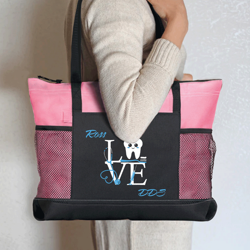 Personalized Name Oral Health Care Zip Tote Bag