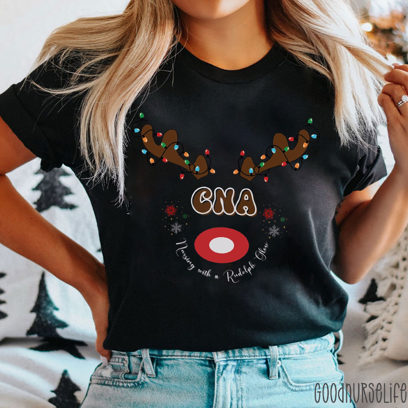 Personalized Nursing With A Rudolph Glow Nurse T-shirt