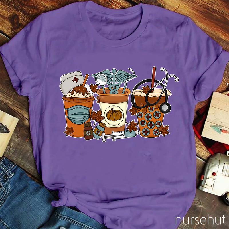 Cute Halloween Fall Coffee Nurse T-Shirt