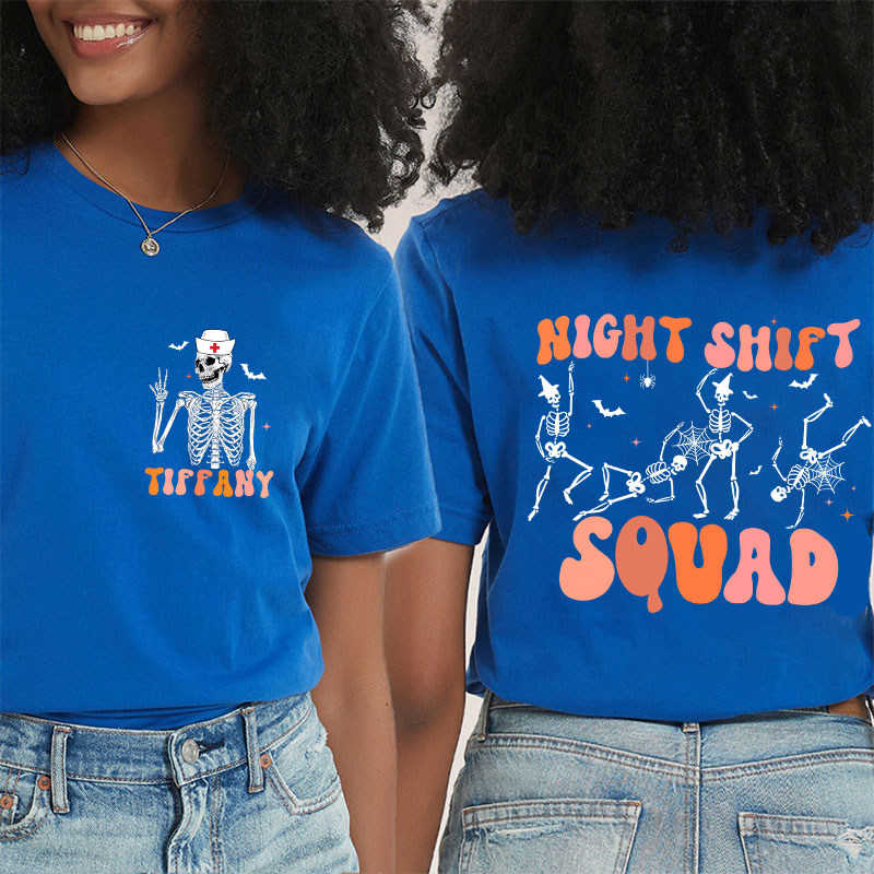 Personalized Night Shift Squad Nurse Two Sided T-Shirt