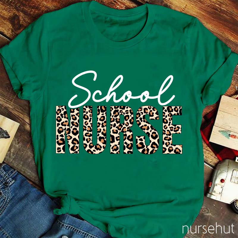 Leopard Print School Nurse T-Shirt