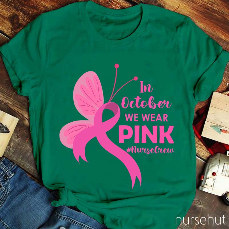 Butterfly Pink Ribbon Nurse T-Shirt
