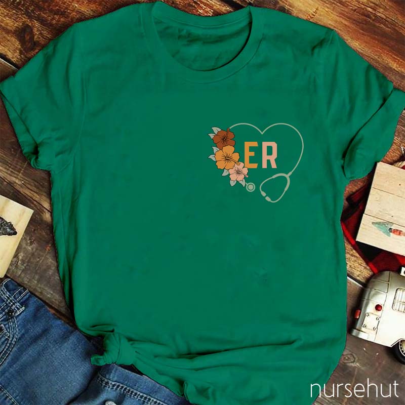 Personalized Flower Stethoscope Nurse T-Shirt