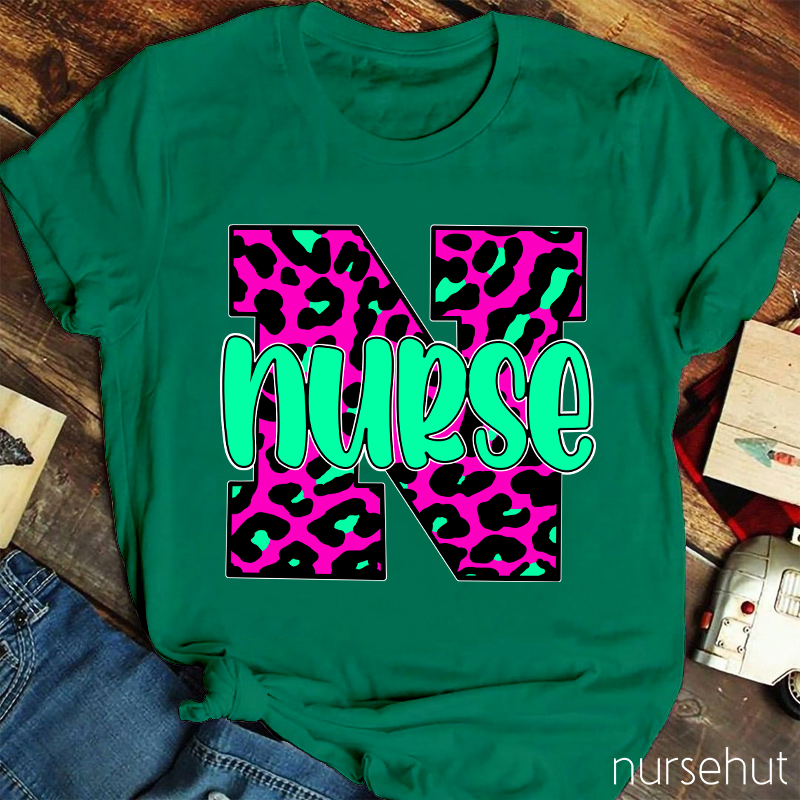 Personalized Leopard Print Nurse T-Shirt
