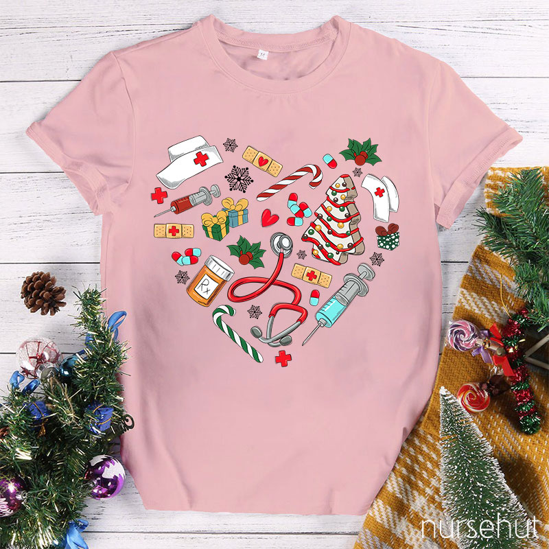 Christmas Love Heart Nurse T-Shirt