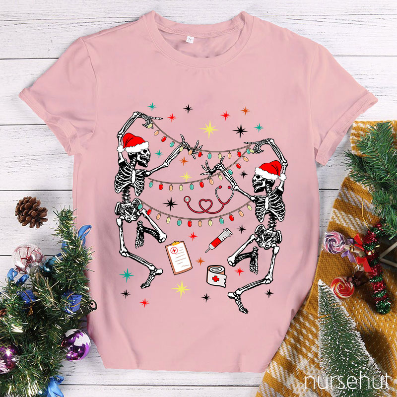Dancing Skeletons Set Up Christmas Lights Nurse T-Shirt