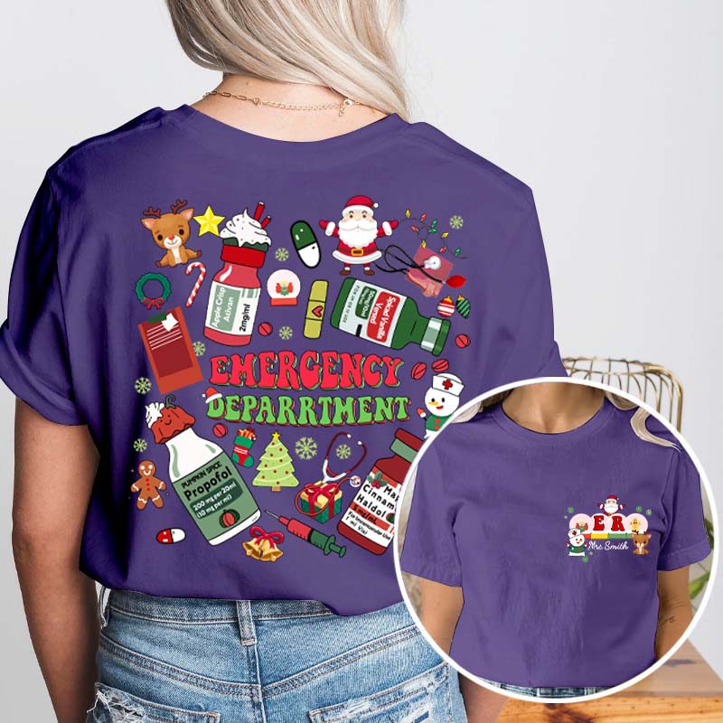 Personalized Where The Magic Of Christmas Happens Nurse Two Sided T-Shirt