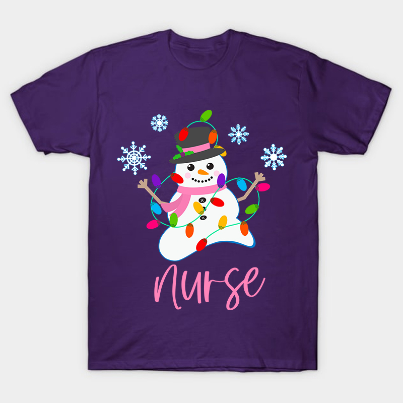 Snowman Playing With Lanterns Nurse T-Shirt