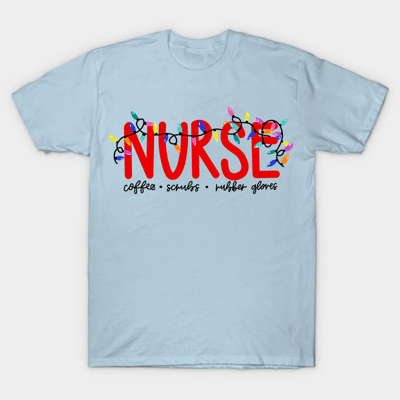 Christmas Coffee Scrubs Gloves Nurse T-Shirt