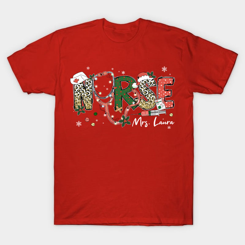Personalized Name Christmas Crew Nurse T-Shirt