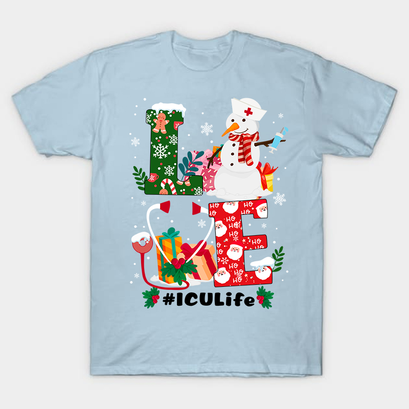 Christmas Love ICU Life Nurse T-Shirt