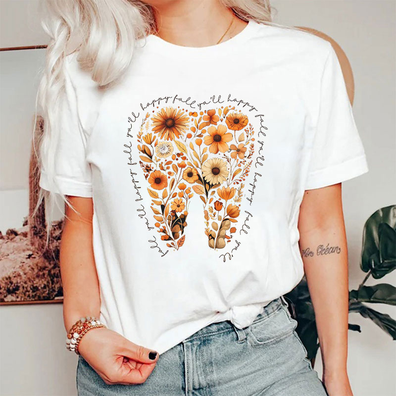 Floral Tooth Happy Fall Y'all T-Shirt