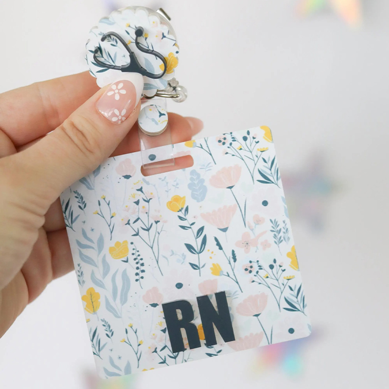 Personalized Retro Floral Pattern Nurse Badge Reel