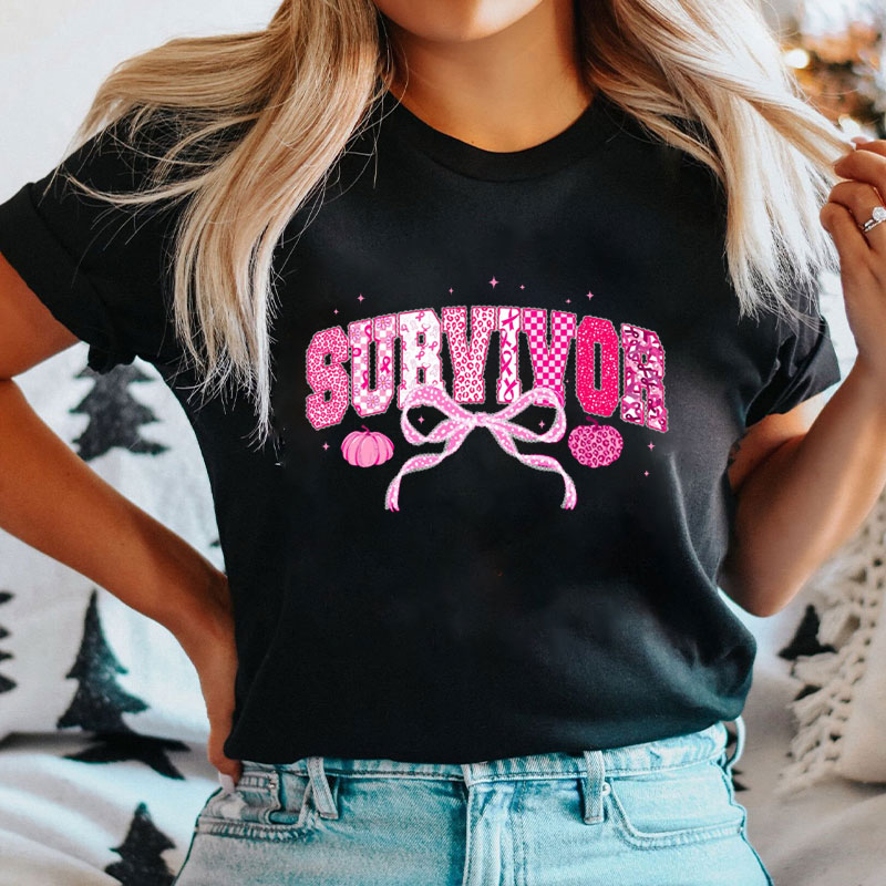 Survivor With Pink Patterns Nurse T-Shirt