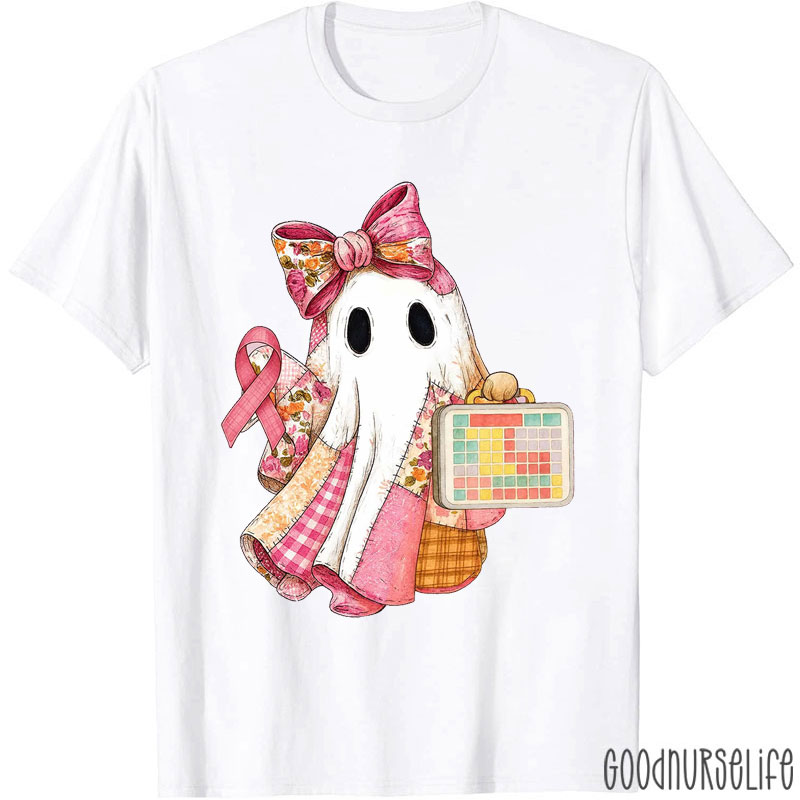 Quilted Ghost With Pink Ribbon Nurse T-Shirt