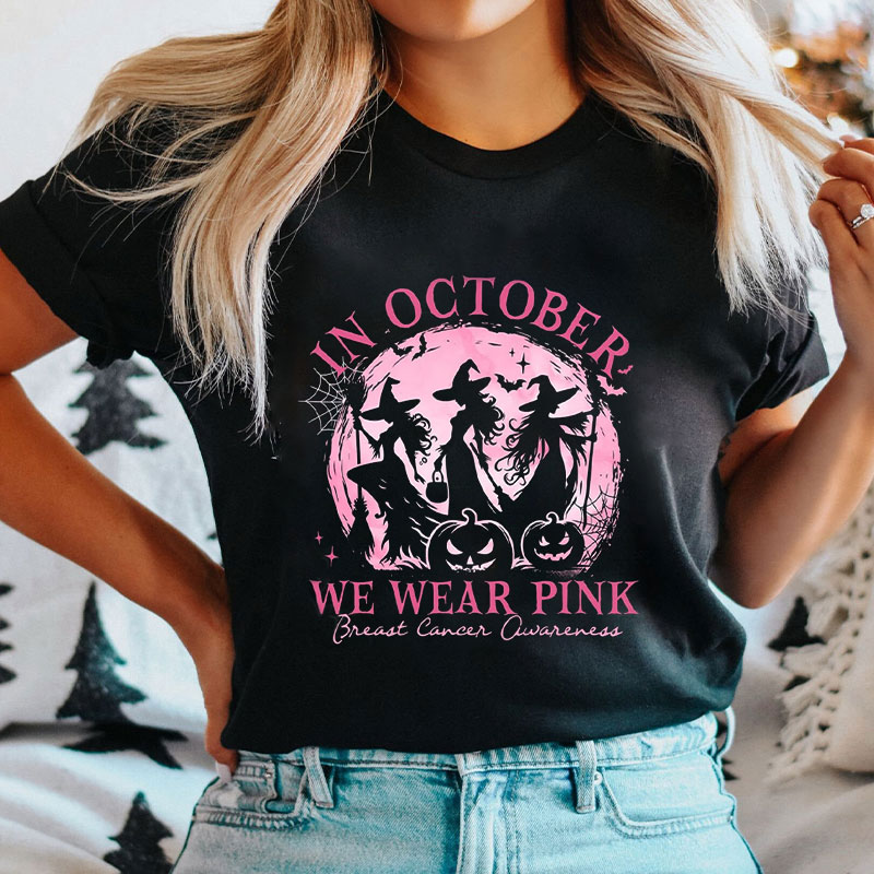 In October We Wear Pink Witch Silhouettes Nurse T-Shirt