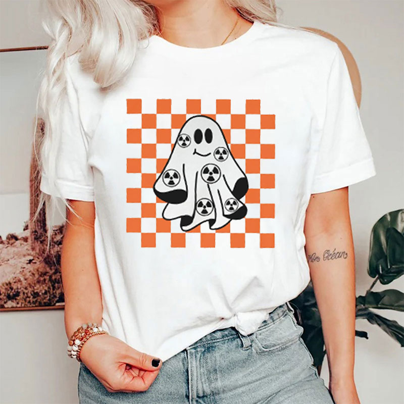 Radioactive Ghost On Checkered Background T-Shirt